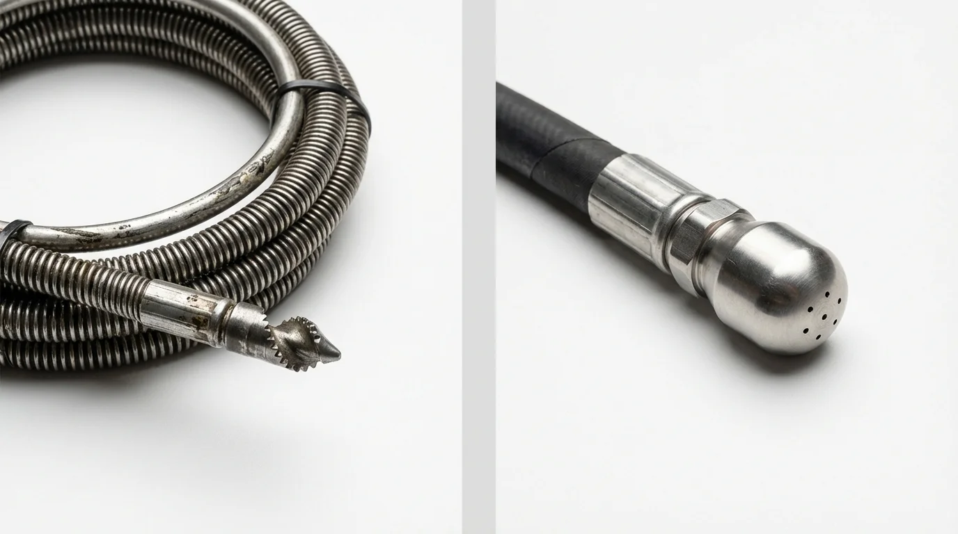Drain snake cable and hydro jetting nozzle used for drain cleaning in Lebanon, OR