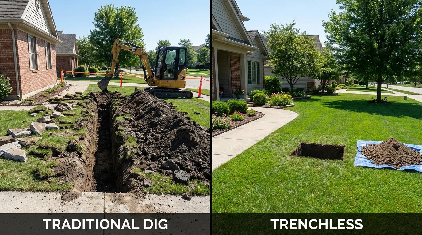 Trenchless sewer repair with minimal yard damage versus traditional excavation in Lebanon, OR